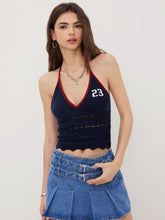 Knit Halter Neck 23 Contrasting Binding Crop Top