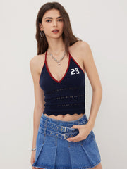 Knit Halter Neck 23 Contrasting Binding Crop Top