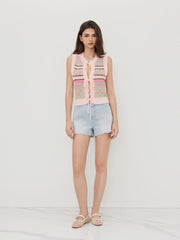 Knitted Stripe Tie Front Bow Crop Vest