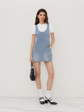 Denim U-neckline Pinafore Smock Mini Dress