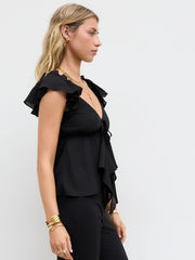 Chiffon Sweetheart Tie Front Ruffle Blouse
