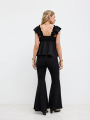 Chiffon Sweetheart Tie Front Ruffle Blouse