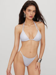 Sequin Halter Neckline Knotted Triangle Thong Bikini Set