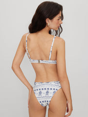 V-neck Floral Knotted Lettuce Trim Underwire Cheeky Bikini Set