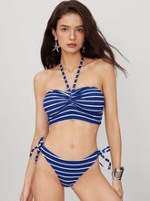 Ribbed Halter Neckline Stripe Knotted Cheeky Bikini Set