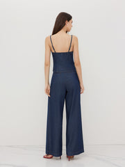 Denim Square Neck Button Through Split Cami Top