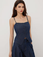 Denim Square Neck Button Through Split Cami Top