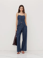 Denim Square Neck Button Through Split Cami Top