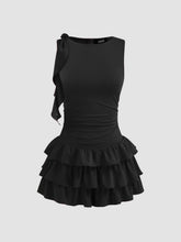 Boat Neck Ruched Ruffle Hem Layered Micro Romper