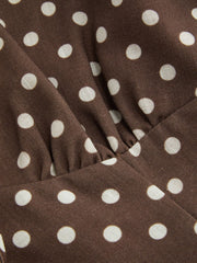 V-neck Puff Sleeve Polka Dot Knotted Mini Dress