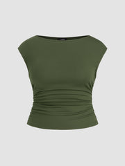 Boat Neck Ruched Tank Top Curve & Plus