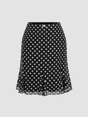 Chiffon Mid Rise Polka Dot Bowknot Mermaid Midi Skirt Curve & Plus