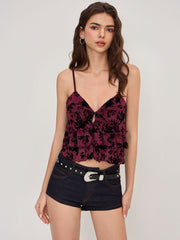 Mesh V-neck Floral Layered Cami Top