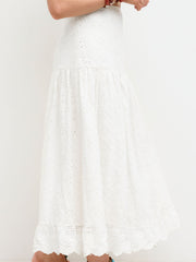 100% Cotton Mid Rise Broderie Anglaise Ruffle Maxi Skirt