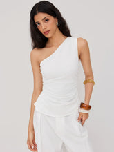 Cotton Asymmetrical Neck Ruched Tank Top