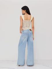 U-neckline Lace Floral Bowknot Bodysuit