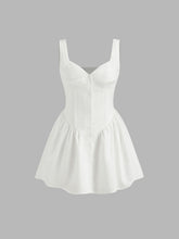 Linen-blend Sweetheart Neckline Button Ruffle Mini Dress