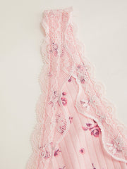 Pointelle V-neck Floral Lace Mini Dress