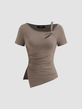 Asymmetrical Neck Cut Out Ruched Split Top