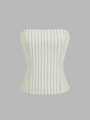 Cotton-blend Stripe Bandeau & Knotted Wide Leg Trousers Set