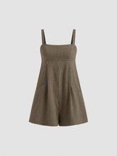 Cotton Square Neck Check Shirred Romper