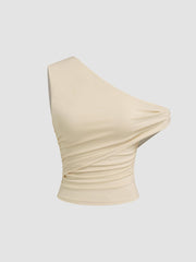 Asymmetrical Neck Ruched Top