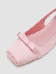 BOWKNOT SQUARE TOE SATIN HEELS