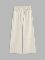 Cider Denim Mid Rise Asymmetrical Button Wide Leg Jeans