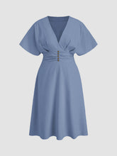 Linen-blend V-neck Ruffle Ruched Midi Dress Curve & Plus