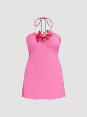 Halter Neckline Floral Mini Dress Curve & Plus