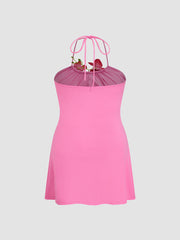 Halter Neckline Floral Mini Dress Curve & Plus