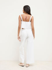 Linen-blend Knotted Lace Trim Crop Cami Top & Mid Rise Wide Leg Trousers Loungewear Set