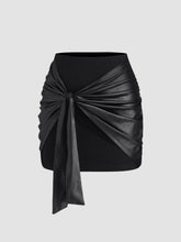 Mid Rise Ruched Knotted Mini Skirt