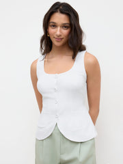 Linen-blend Button Up Square Neck Knotted Blazer Vest