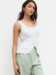 Linen-blend Button Up Square Neck Knotted Blazer Vest