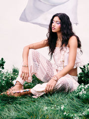 Mid Rise Floral Lace Patched Knotted Bloomer Pants