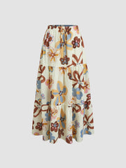 Mid Rise Floral Knotted Tiered Maxi Skirt