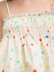 Cotton Polka Dot Lettuce Trim Shirred Bubble Hem Cami Top