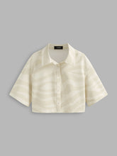 Linen-blend Polo Neck Zebra Stripe Oversized Shirt