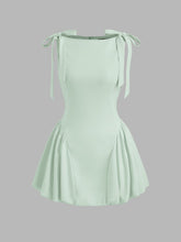 Boat Neck Bowknot Bubble Hem Mini Dress