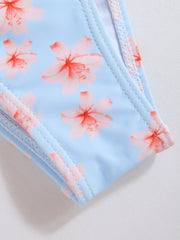 Halter Neckline Floral Knotted Tie Side Bikini Set