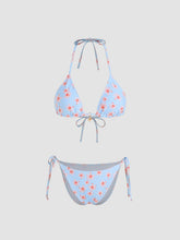 Halter Neckline Floral Knotted Tie Side Bikini Set