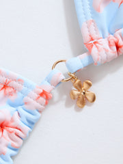 Halter Neckline Floral Knotted Tie Side Bikini Set
