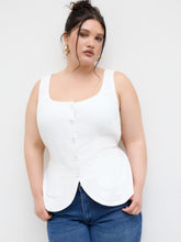Linen-blend U-neckline Button Through Knotted Blazer Vest Curve & Plus