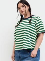 Cotton-blend Round Neckline Stripe Tee Curve & Plus
