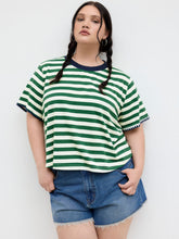 Cotton-blend Round Neckline Stripe Tee Curve & Plus