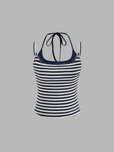 Cotton-blend Two Tone Halter Neckline Stripe Cami Top