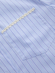 Cotton-blend Collar Stripe Ruffle Hem Shirt