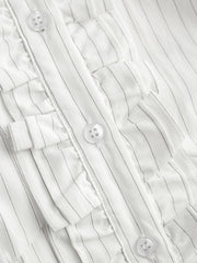Cotton-blend Stripe Ruched Lettuce Trim Top