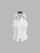 Cotton-blend Stripe Ruched Lettuce Trim Top